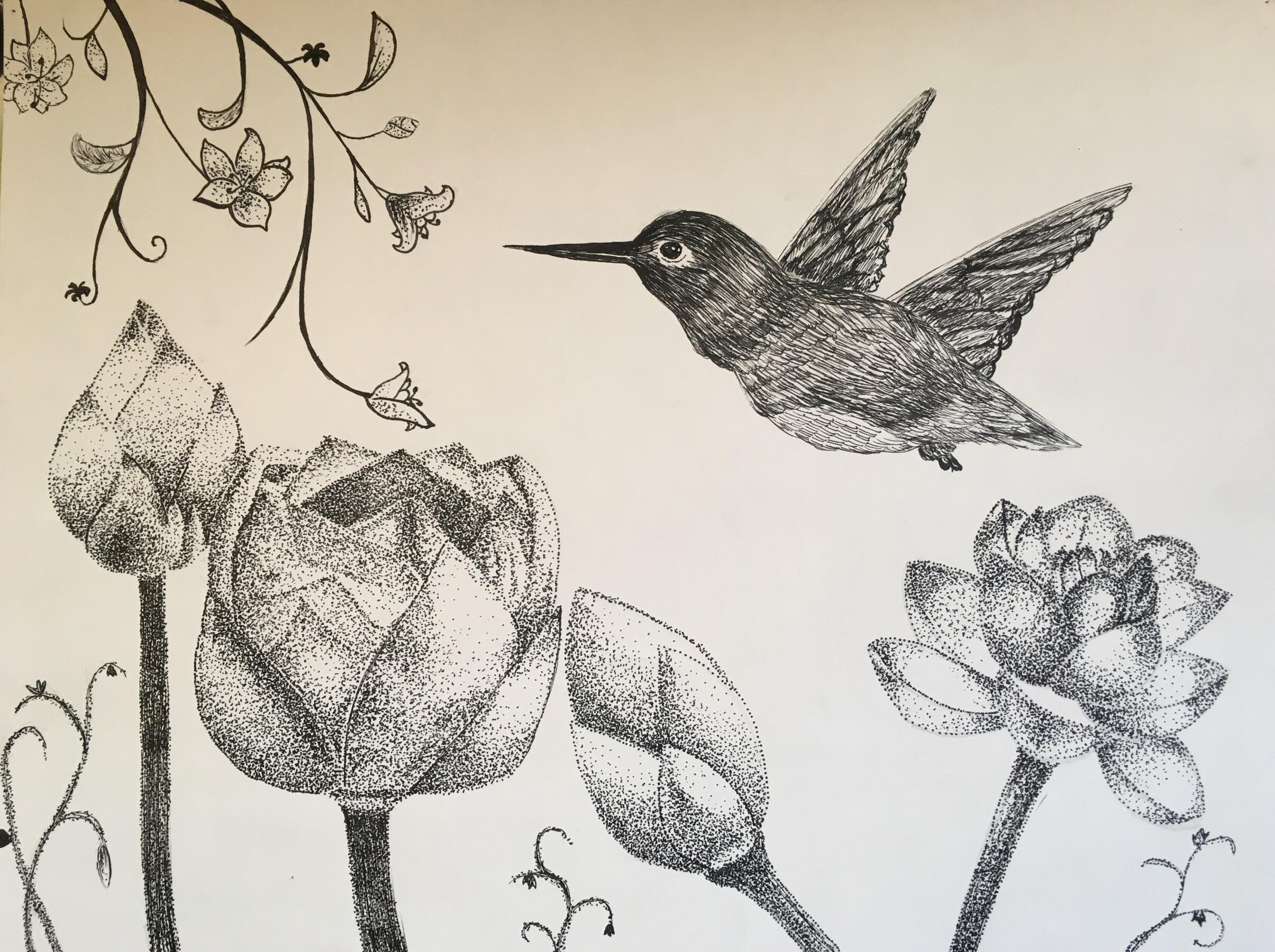 Birds and Flower Ink